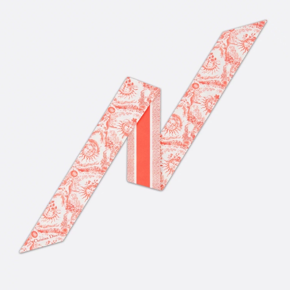 SOLD ❌ Dior Dioriviera Toile de Jouy Soleil Mitzah Silk Scarf | Orange / Coral - Picture 10 of 12
